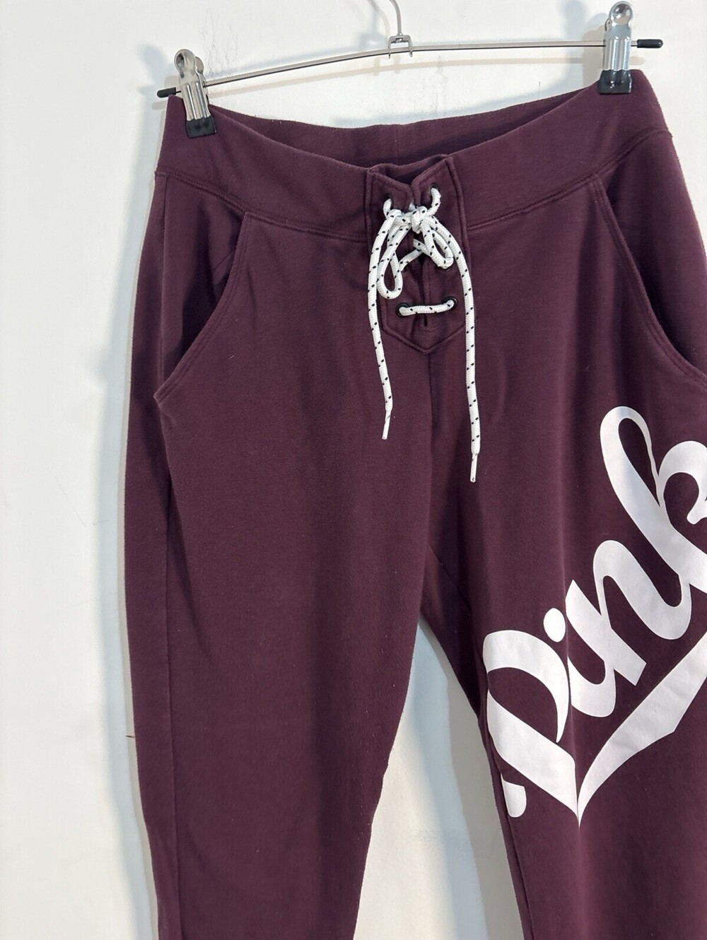 Victoria's Secret Pink Lace Up Collegiate Pants Jogger Burgundy Small